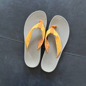 Chaco Women's Flip Sandals in Beige with Orange Straps